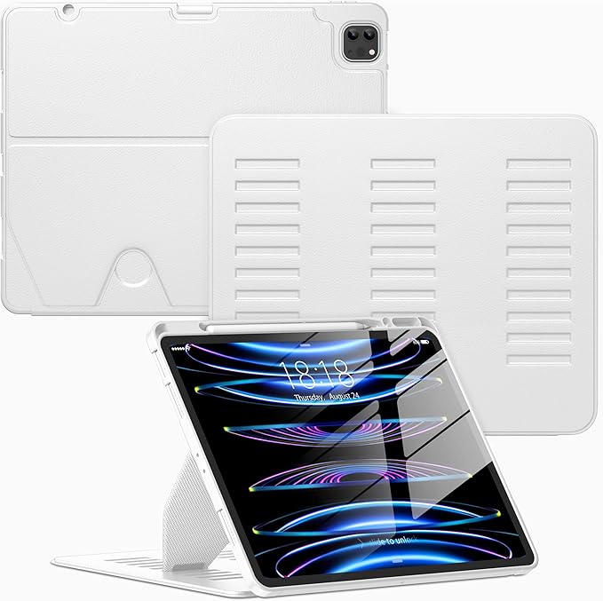 VIKESI Case for iPad Pro 12.9 6th / 5th / 4th / 3rd Generation Case 2022/2021/2020/2018,Multiple Angles Magnetic Stand Cover,Shockproof Soft Back,Pencil Holder,and Auto Sleep/Wake,White