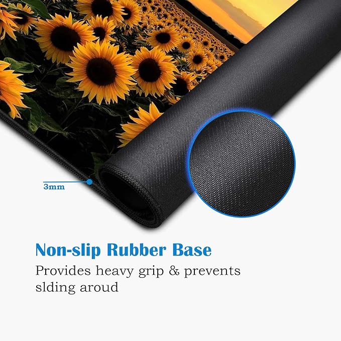 Desk Pad Mat Gaming Mouse Pads with Coasters Set, Stitched Edges Design Mouse Pad XXL Large Mouse Pad for Laptop Computers Sunflower Field Desk Writing Mat for Office & Home 31.5x 11.8