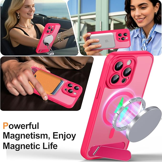 Magnetic Compatible with iPhone 15 Pro Max Case, [Built-in Kickstand][Full Camera Protection][Compatible with MagSafe][Anti-Fingerprint] Shockproof Phone Case for iPhone 15 Pro Max 6.7",Black