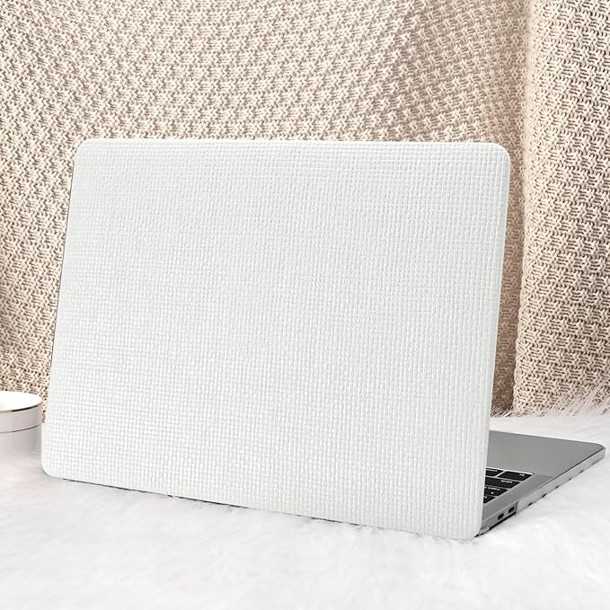 Seorsok Compatible with MacBook Pro 14inch Case 2026 2025-2021 M5 M4 M3 A3426 A3427 A3434 A3112 A3185 A3401 M2 A2779 M1 A2442,Leather Plastic Hard Shell Case&Keyboard Cover,White Woven No Logo Cutout