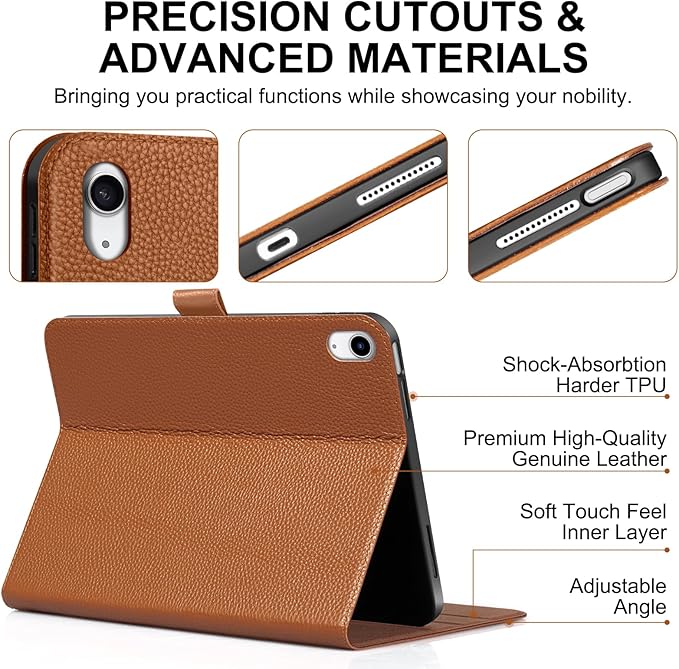 Genuine Leather Case for iPad Air 11" M4 2026/M3 2025/M2 2024, 5th/4th Gen 10.9" | with Pencil Holder and Adjustable Stand, Magnetic Closure, Auto Wake/Sleep Cover | Brown