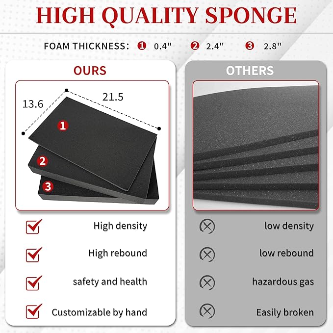 Protective Hard Case 22 X 14 X 8-Inch Shockproof Water-resistant with Customized DIY Foam Insert fit for Camera, Laptops, etc