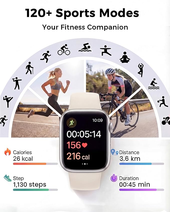 Smart Watch, Fitness Watch for Women Men with 24/7 Heart Rate/Blood Pressure Monitor,Pedometer, Sleep Tracker, 120+ Sport Modes, IP68 Waterproof Activity&Fitness Tracker Compatible with Android iPhone