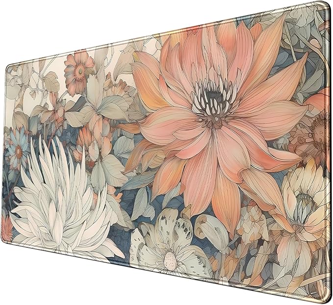 Japanese Floral Desk Mat Boho Aesthetic Flower Desk Matt for Desktop Large XXL Gaming Mouse Pad Extended Deskpad Laptop Keyboard Computer Mat Office Decor for Women 31.5 X 15.7