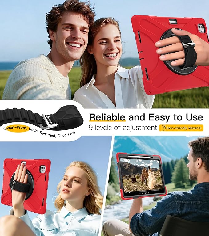 BRAECN for iPad Pro 13 inch Case M5 2025 & M4 2024 Heavy Duty Shockproof Protective with Pencil Holder Screen Protector 360°Rotating Stand Handle & Shoulder Strap Full Body Cover Kids Friendly