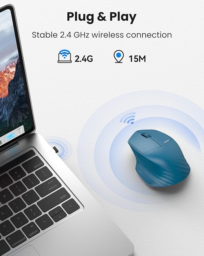 TECKNET Wireless Mouse, 2.4GHz Computer Mouse, 3 Adjustable DPI Silent Mouse with USB A Receiver, 3 Buttons, 24 Months Battery Life, Ergonomic Wireless Mouse for Laptop, PC, Mac, Desktop-Blue