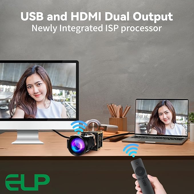 ELP 12X Zoom 4K 30fps USB Camera Module 1080P 60fps HDMI USB Webcam Autofocus Manual Zoom Infrared Remote Control PC Camera H.265 H.264 High Speed Webcamera for Church Streaming Video Conference