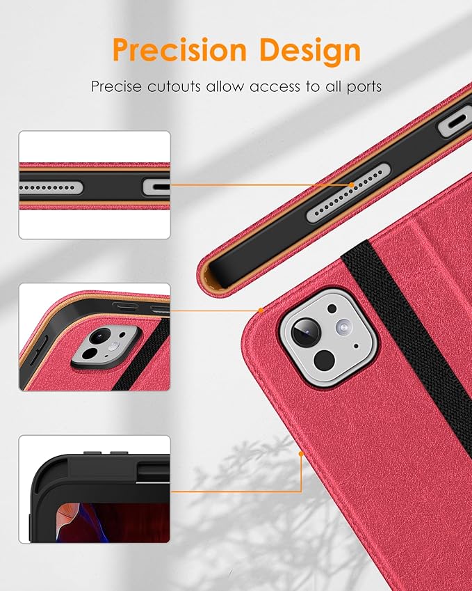DTTO for iPad Pro 13 inch Case (M5/M4) 2025/2024, Premium Leather Business Folio Stand Cover with Pencil Holder-Auto Wake/Sleep & Multiple Viewing Angles, Built in Hand Strap & Pocket, Watermelon red