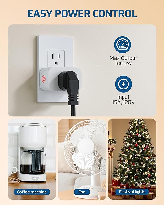 DEWENWILS Matter Smart Plug, Work with Alexa, Apple Home, Google, SmartThings, Outlet with Schedule and Timer, FFS Easy Setup, 100% Privacy 15A/1800W, APP Voice Control, 2.4G Wi-Fi Only, 2 Pack White