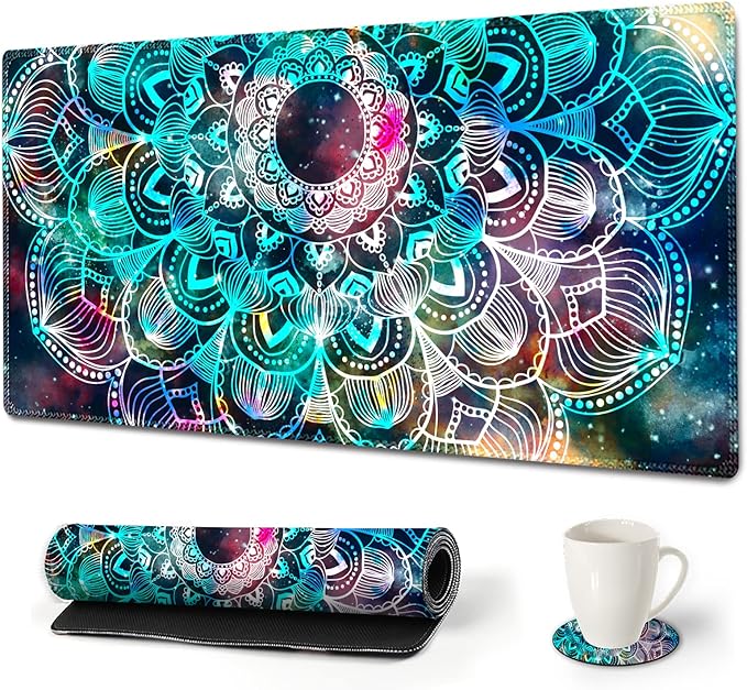 Large Gaming Mouse Pad, AIMSA Extended Mouse Pad with Stitched Edge, XL Keyboard Mouse Mat Non-Slip Rubber Base Desk Pad 31.5x15.7inch for Office Home Game Work -Mandala