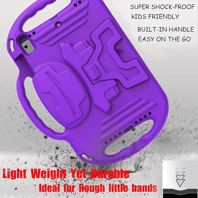 LTROP Kids Case for iPad 5th/6th Generation (2017/2018) & Air 2, Shoulder Strap Handle Stand Shockproof Bumper Cute Kid Case for iPad 9.7 Inch, Purple