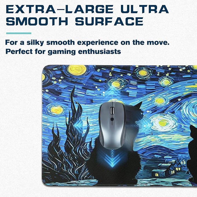 Mouse Pad Gaming - Desk Mat for Keyboard and Mouse - Van Gogh Starry Night Large Mouse Pads for Desk, Gaming Mousepad with Non-Slip Base, Desks Pad (31.5" X 11.8") for Game, Office and Home