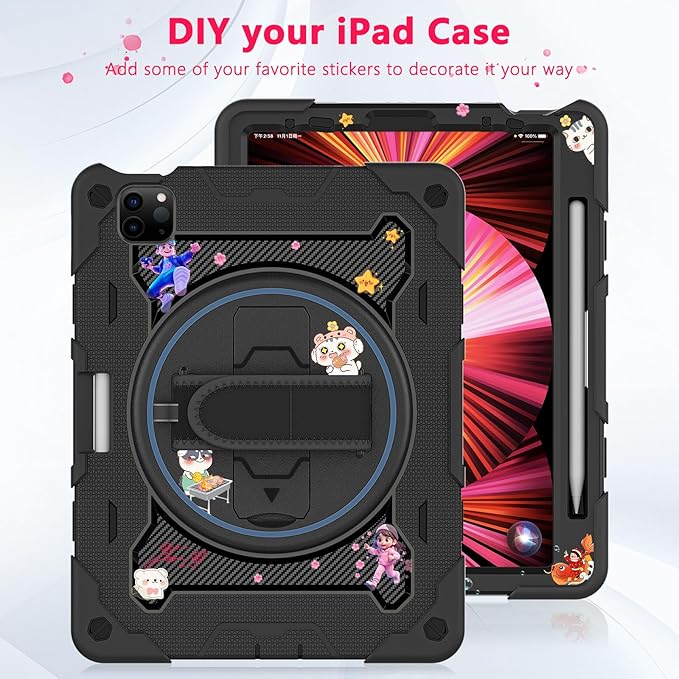 for iPad Pro 11 Case 4th 3rd 2nd 1st Gen (2022 2021 2020 2018) with Screen Protector,iPad Air 5th 4th Generation 10.9 inch Case for Kids with 360 Stand Hand/Shoulder Strap
