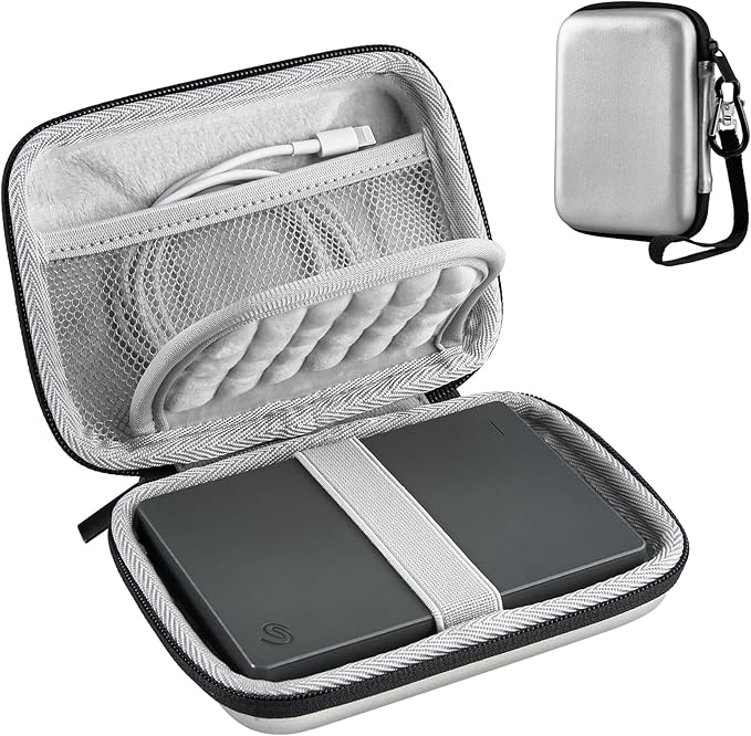 ProCase Hard Drive Case for Canvio Basics Western Digital WD Elements My Passport Seagate Portable Backup Plus Slim 1TB 2TB 3TB 4TB USB 3.0, 2.5”, Samsung T9 Portable External Hard Drive Case -Silver
