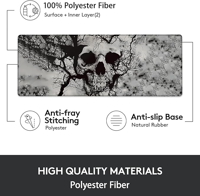 Gaming Mouse Pad, Gothic Skull Mouse Pad, Desk Mat, Non-Slip Rubber Base MousePads for Computers Laptop Office School Home Accessories Decor 31.5" x 11.8"