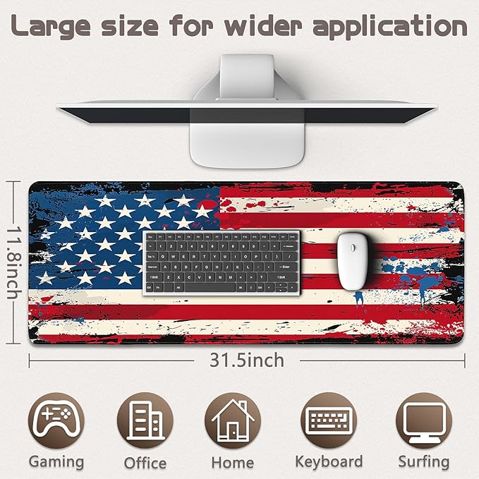 Mouse Pad Gaming - Desk Mat for Keyboard and Mouse - Large Mouse Pad for Desk, American Antique Flag Mousepad (31.5" x 11.8") with Non-Slip Base, Desks Pad Mat for Gaming, Office and Home