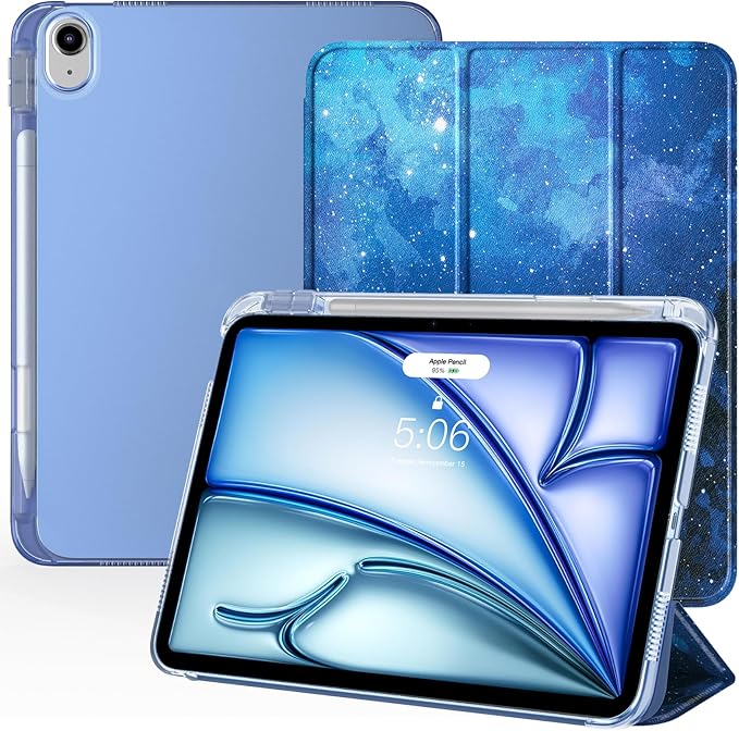 TiMOVO Case for iPad Air 11 Inch M4 2026/M3 2025/M2 2024, iPad Air 5th Generation 2022/4th Gen 2020 10.9 Inch with Pencil Holder, Stand Cover with Translucent Back, Auto Wake/Sleep, Blue Starry Sky
