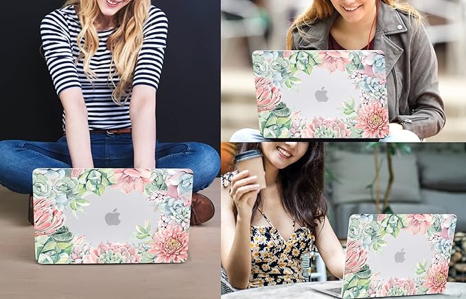CISSOOK Compatible with MacBook Air 13.6 Inch Case 2022 2024 2025 2026 Release M2 M3 M4 M5, Hard Shell Case with Keyboard Cover for MacBook Air 13.6 inch A2681 A3113 A3240 A3449 - Succulents
