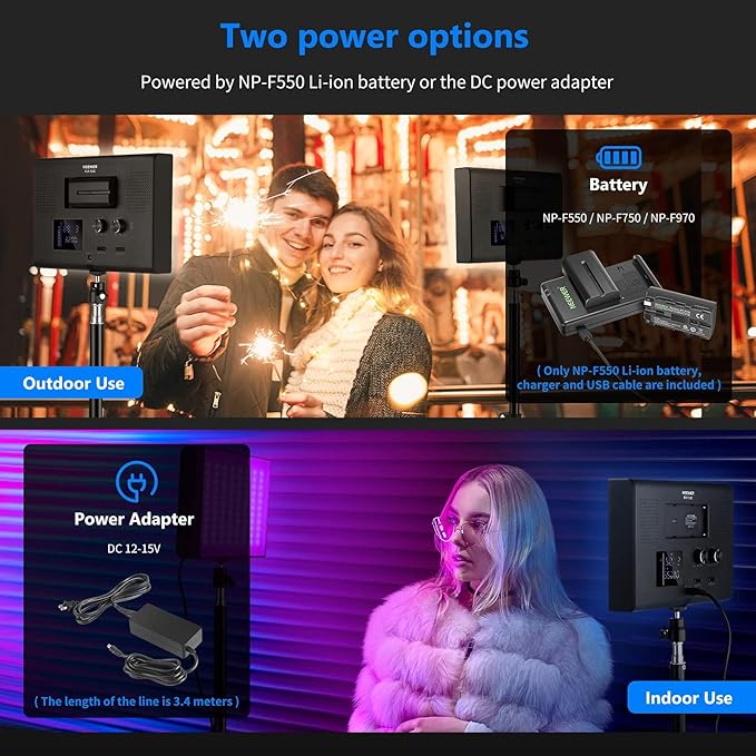 NEEWER 2 Pack RGB Video Light with Tripod Stands NP-F550 Batteries, Studio LED Panel Key Lighting Kit for Game Streaming YouTube Recording Photography Photoshoot Podcast, APP Control/CRI97+, RGB-P280