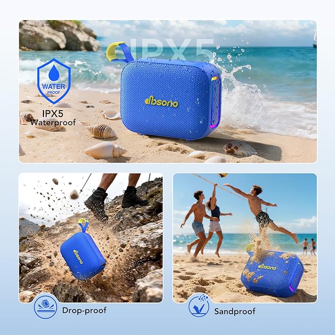 Portable Bluetooth Speaker Waterproof Gift: IPX5 HD Sound Up to 24H Playtime, TWS Pairing, Wireless Speakers with Lights, Mom Gifts, Outdoor|Travel| Camping|Pool|Beach Essentials Accessories-Blue
