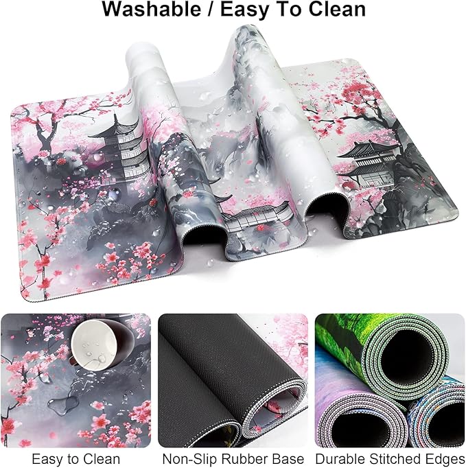 Keyboard Wrist Rest + Mouse Pad with Wrist Support + Desk Mat + Coaster 4 in 1 Set,Desk Matt for Desktop,Cute Large Gaming Ergonomic Mousepad for Computer Laptop Office Home Decor-Japanese Anime