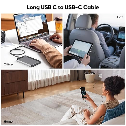 20 FT USB C Cable Long USB C 3.2 Gen 2 Cord 20FT, Full-Featured USBC to C Fast Charging/Monitor Video/Data Cable(4K@60Hz,100W, 10Gbps) for USB‑C Hub VR,iPhone 17-15 PM,Sam-sung,MacBook Pro,Camera-6M