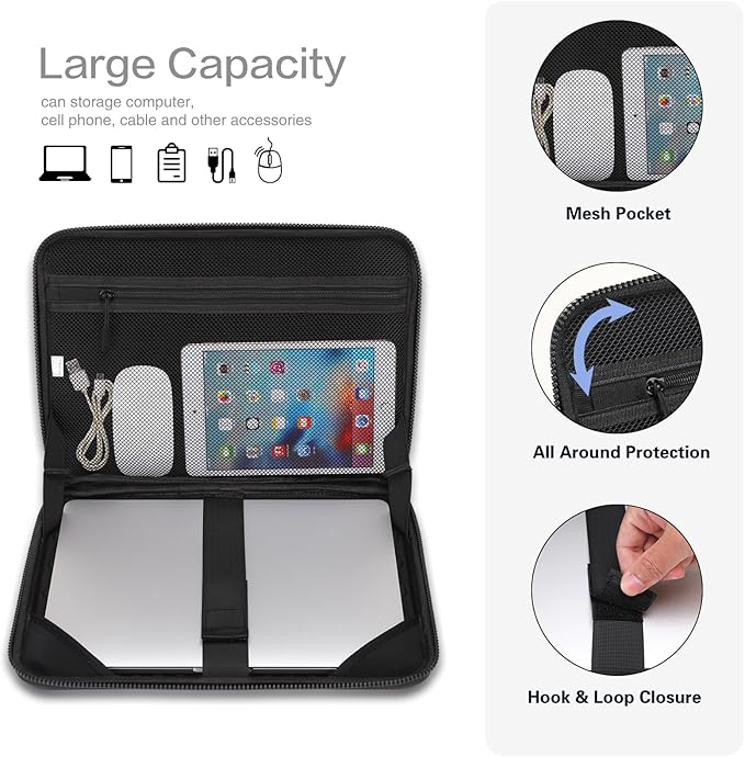 MOSISO 15-16 inch Laptop Hard Case, 15.6 inch Waterproof Shockproof Computer Bag Compatible with MacBook HP Dell, Mechanical Geometric EVA Carrying Sleeve Laptop Case Hard Shell with Handle, Black
