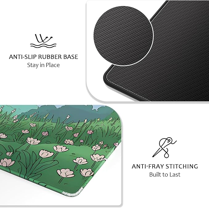 Auhoahsil Ultra Large Gaming Mousepad, XXL Extended Full Size Desktop Matt for Keyboard, Laptop & Computer, 35.5 x 15.7 in, Anime Bunny Green Grass