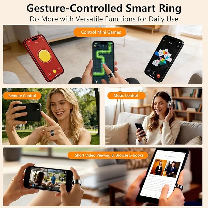 Smart Ring for Women & Men, Health & Fitness Tracker with Heart Rate/Sleep Monitoring/Blood Pressure, 5ATM Waterproof, Activity Trackers with Free App, Valentine's Day Gifts for Women