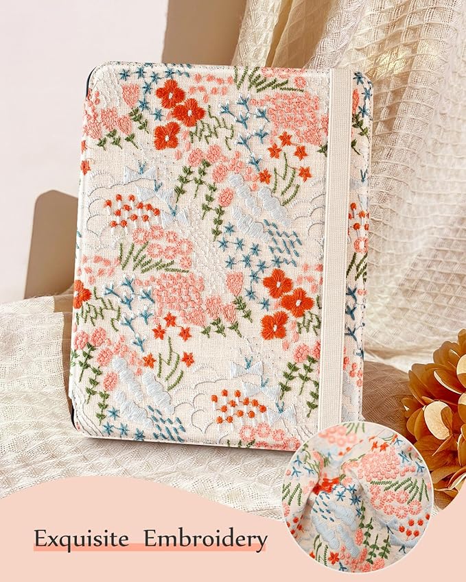 Uppuppy for iPad 9th/8th/7th Generation Case 10.2'' - for Women Girls Cute Embroidered Folio Stand Cover with Pencil Holder & Card Slot Girly Floral Flowers Design Aesthetic Cases for iPad 7th/8th/9th