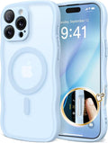 CAPRARO for iPhone 16 Pro Max Case for Women Girls, Upgraded [Full Camera Protection] [Compatible with MagSafe] Cute Wave Translucent Matte Phone Case for iPhone 16 Pro Max, Light Blue