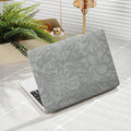 iCasso Compatible with MacBook Air 13 inch Case 2020 2019 2018 Release A1932 A2179 M1 A2337, Texture Leather Plastic Hard Shell Case + Keyboard Cover + Screen Protector, Grey Embossed Floral