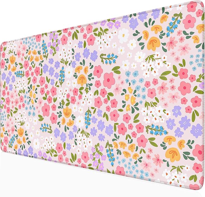 Pink Floral Mouse Pad XXL Large Desk Mat Computer PC Laptop Protector Gaming Mouse Pads Aesthetic Desk Decor for Women Girl