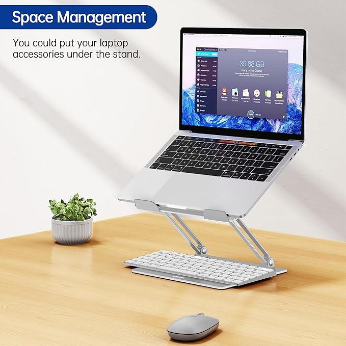 BESIGN LS10 Laptop Stand for Desk, Ergonomic Adjustable Notebook Tablet Stand, Foldable Laptop Riser, Portable Desktop Book Stands, Computer Holder Compatible with 10-14" Laptops, Silver