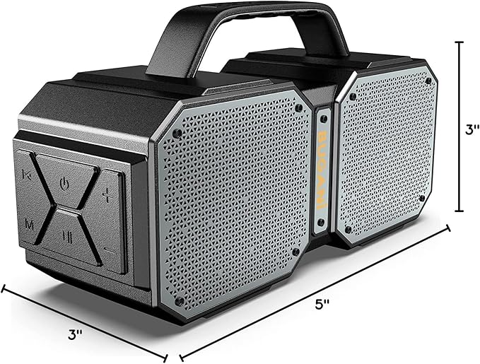 BUGANI Shock Bluetooth Speaker, Portable Bluetooth 5.3, Waterproof, 60W Super Power, Outdoor Speaker, Black(New Model)