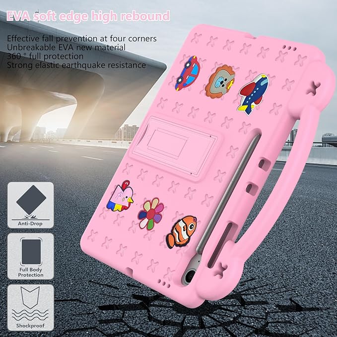 AKABEILA Compatible with Samsung Galaxy Tab S10 Lite 2025 10.9 inch Tablet Case, Kids Friendly Universal Lightweight Shockproof Protective Case with Shoulder Strap & Stand Handle Pink
