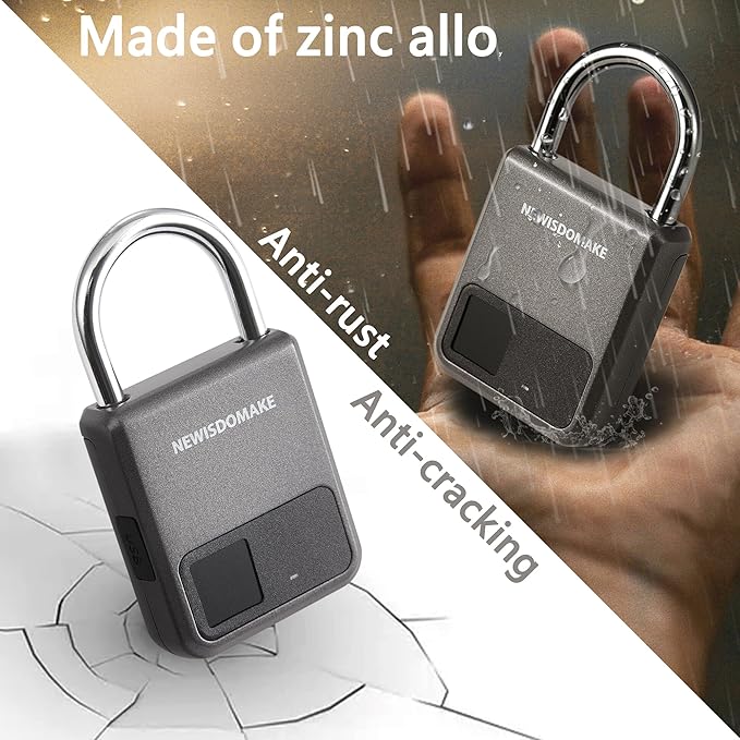 Fingerprint Padlock, Smart Padlock with Fingerprint or Remote Authorized Unlock, Biometric Lock Suitable for Luggage, Bookcase, Suitcase, Backpack, Bike, School Locker, Gym Locker Lock(Gray)