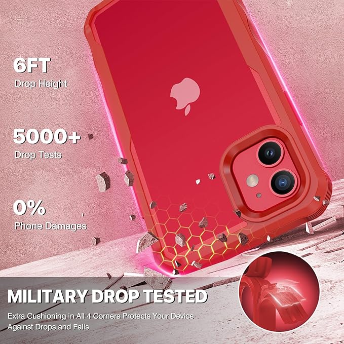 CENHUFO Privacy for iPhone 11 Case, Full Body Phone Case with Built-in 9H Tempered Glass Privacy Screen Protector and Camera Lens Protector, Anti Peep Spy Shockproof Bumper Clear Cover - Red