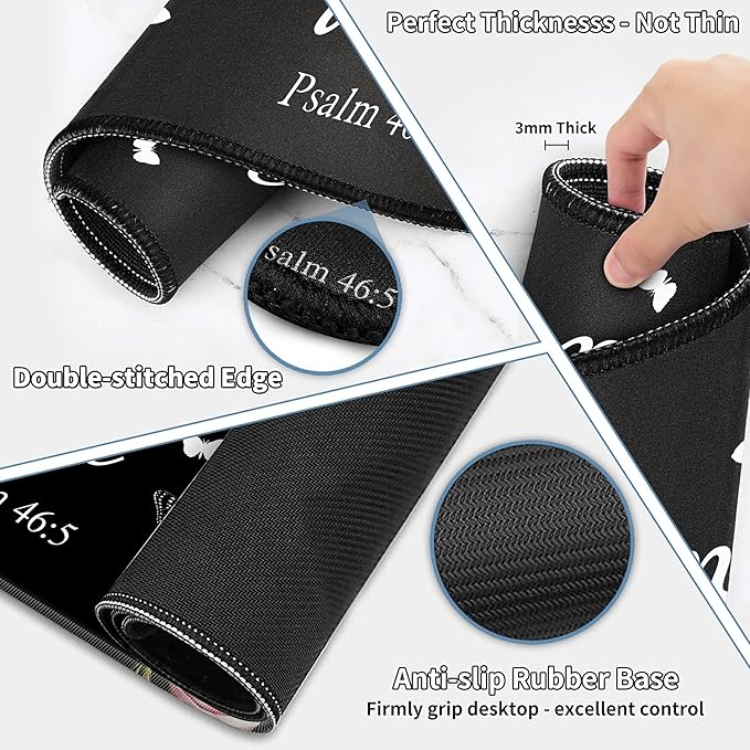 Large Gaming Mouse Pad Set 35.4 x 15.7 with Keyboard Wrist Rest, Wrist Support, and Coaster Memory Foam Smooth Desk Pad Mousepad for Home Office School - Floral Bible