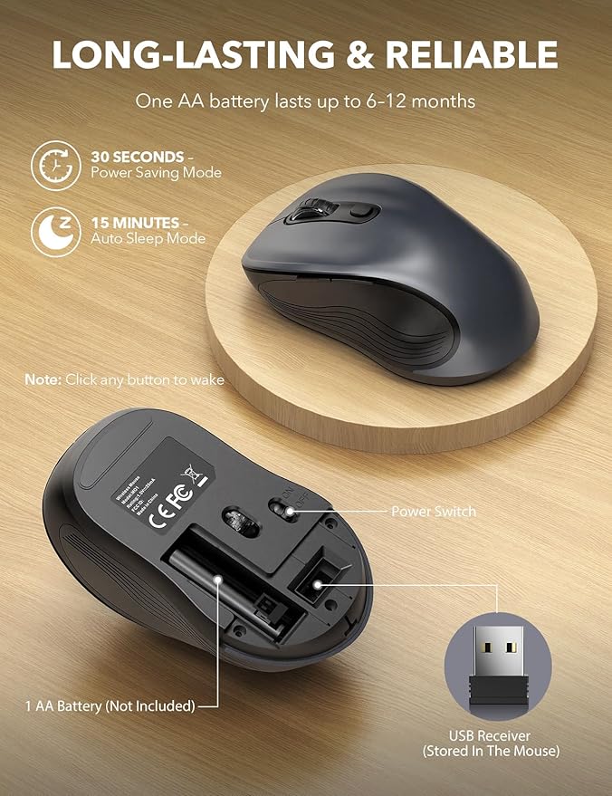 Trueque Wireless Mouse for Laptop, 2.4GHz Ergonomic Computer Mouse with Back & Forward Buttons, 3 Adjustable DPI Levels, 6 Buttons, Optical USB Cordless Mice for Windows PC (Space Gray, 10 Pack)
