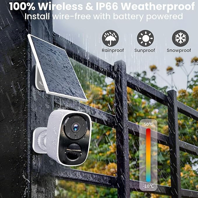 HITELLARCAM 2026 Upgraded 2K Security Cameras Wireless Outdoor with Solar Panels, Free Cloud Storage, AI Motion Detection Spotlight Siren Alarm Outdoor Camera Wireless, 2-Way Talk, IP66 Waterproof