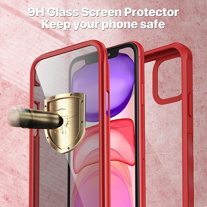 CENHUFO Privacy for iPhone 11 Case, Full Body Phone Case with Built-in 9H Tempered Glass Privacy Screen Protector and Camera Lens Protector, Anti Peep Spy Shockproof Bumper Clear Cover - Red