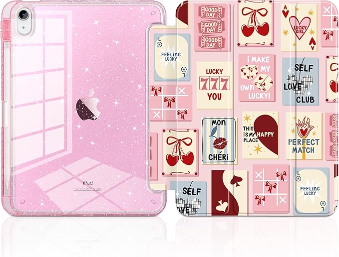 DONGKE for iPad Pro 11 inch Case – Fits M5 2025 / M4 2024, Shockproof Sparkling Glitter Acrylic Back, Pencil Holder, Trifold Stand, Auto Sleep/Wake & Touch ID Support - Lucky You