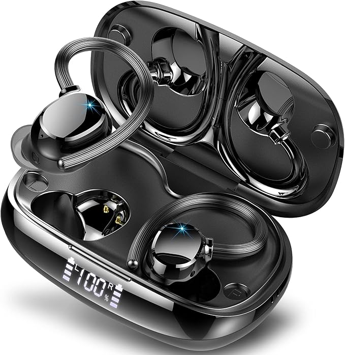 Wireless Earbuds for Small Ear, HiFi Stereo Sport Bluetooth 5.3 Headphones with Earhooks, 48H Deep Bass Ear Buds with LED Display, Noise Cancelling, IP7 Waterproof Earphones Built-in Mic for Running
