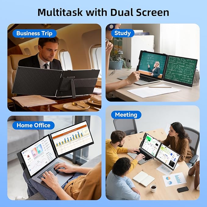 Laptop Screen Extender 1.8lbs 14.1" - Ultra-Light & Ultra-Slim 1080P FHD IPS Dual Portable Monitor for 13"-17.3" Laptops Plug & Play Travel Extra Screen Compatible with Wins/Mac/Android/Chrome