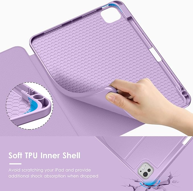 VIKESI Case for iPad Pro 11 inch (M5/M4) 2025/2024,Multiple Angles Stand Cover,Soft Back,Pencil Holder,and Auto Sleep/Wake,Lilac