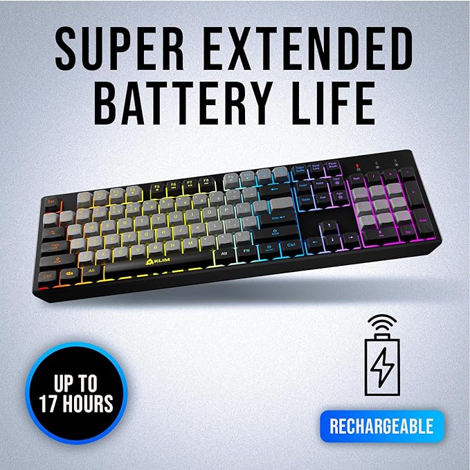 KLIM Chroma Wireless Keyboard – RGB Backlit Gaming, Rechargeable Battery, PC Keyboard, Durable & Water-Resistant, Compatible with PS4, PS5 & Mac - Black