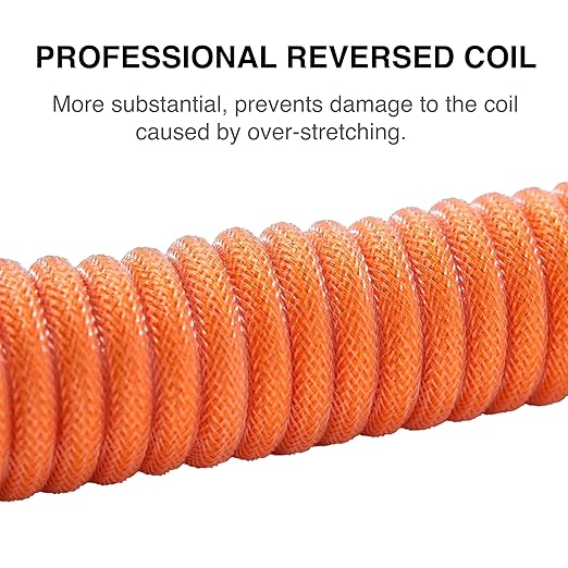 GUNMJO Pro Custom Premium Coiled USB C Cable for Gaming Keyboard, Double-Sleeved Mechanical Keyboard Cable with Detachable Metal Aviator, 1.5M USB-C to USB-A, Brilliant Orange Color