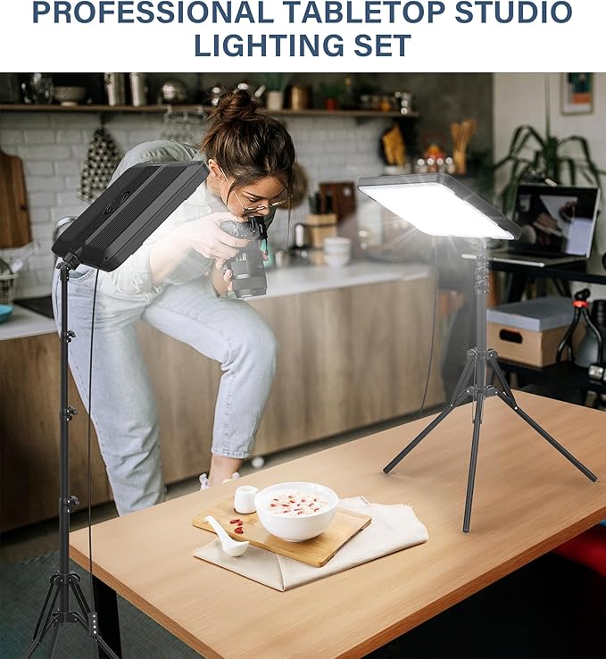 Unicucp 2 Pack LED Video Light, Photography Lighting Kit with 62.99'' Tripod Stand, Dimmable 2500-8500K 22W Studio Lights for Video Recording Game Live Streaming YouTube Podcast Photo
