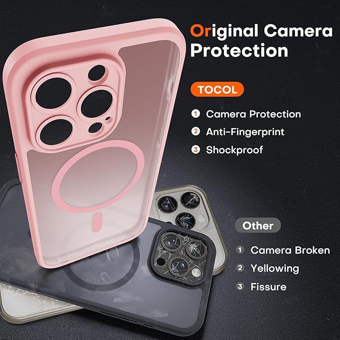 TOCOL for iPhone 13 Pro Max Case, Compatible with Magsafe Charger, Full Camera Protection, Translucent Matte for iPhone 13 Pro Max iPhone Case 6.7 inch (Light Pink)